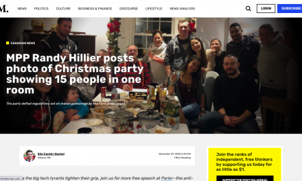MPP Randy Hillier posts photo of Christmas party showing 15 people in one room