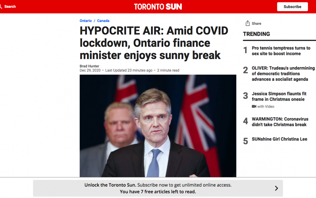 HYPOCRITE ROD PHILLIPS RULEs FOR THEE BUT NOT FOR ME: Amid COVID lockdown, Ontario finance minister enjoys sunny break