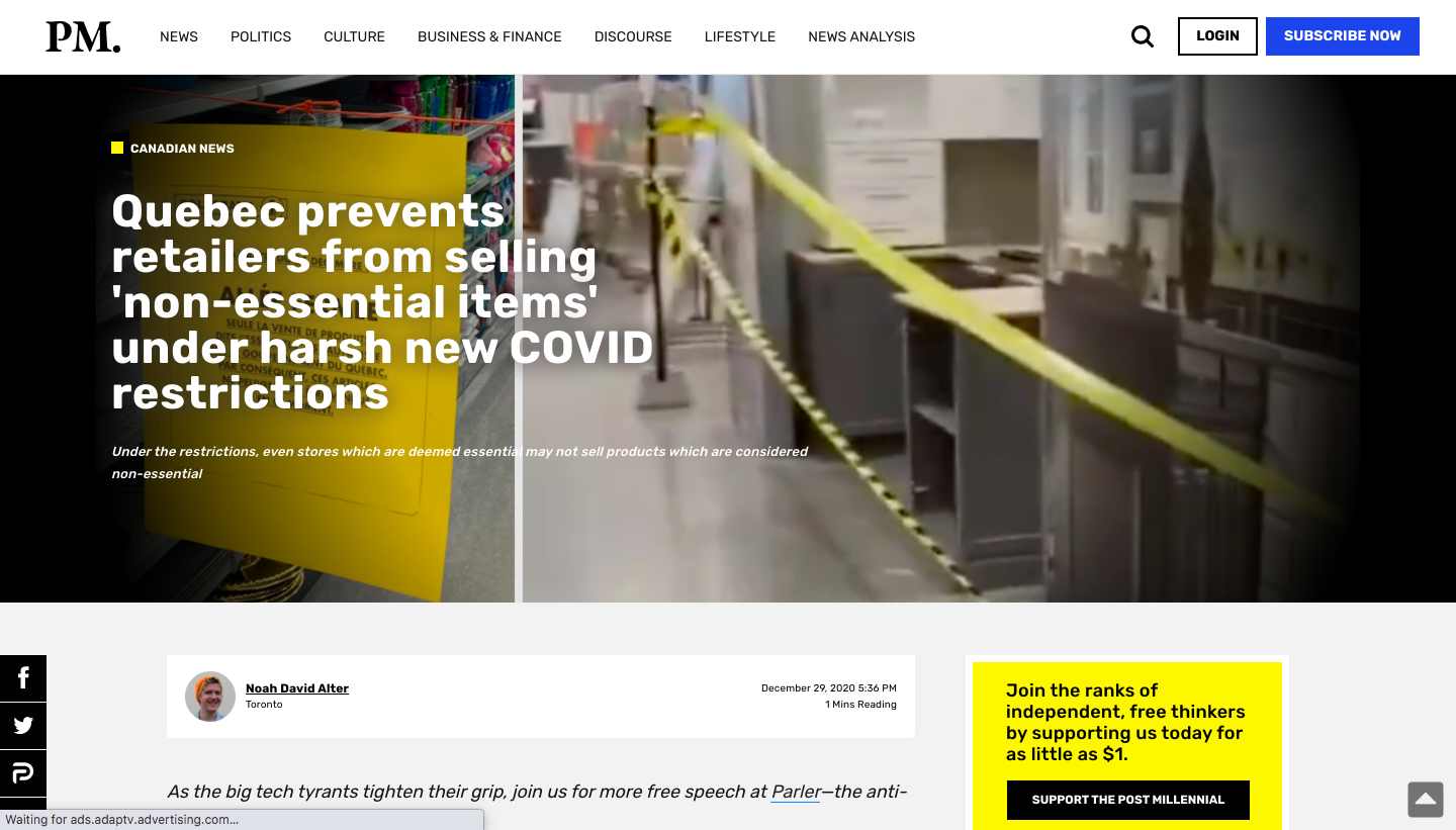 Quebec prevents retailers from selling 'nonessential items' under