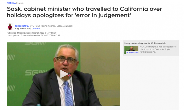 Sask. cabinet minister “Joe Hargrave” who travelled to California over holidays apologizes for ‘error in judgement’