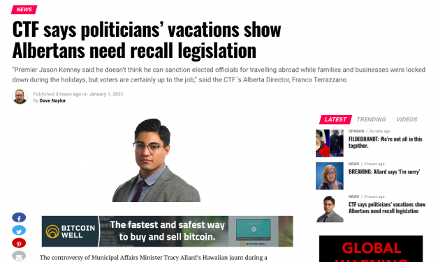 CTF says politicians’ vacations show Albertans need recall legislation