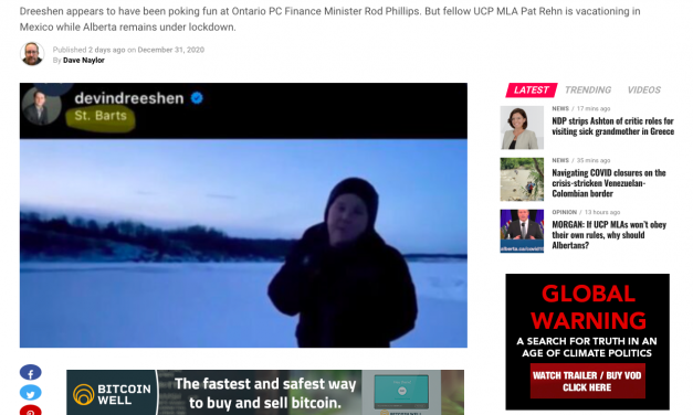 Minister “Devin Dreeshen” uploaded a social media post showing him enjoying the Alberta cold, geo-tag showing him as being on the Caribbean island nation of St. Bart’s