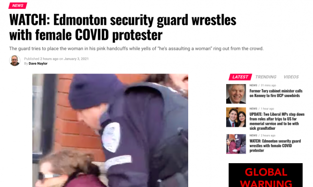 WATCH: Edmonton security guard wrestles with female COVID protester