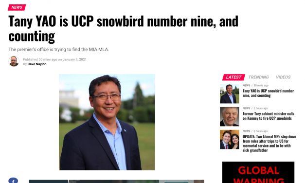 “Tany YAO” Fort McMurray Wood Buffalo MLA UCP snowbird caught travelling abroad