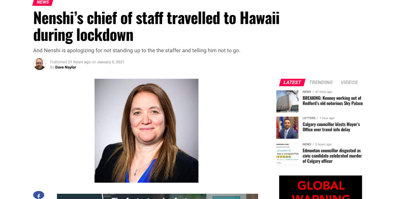 Nenshi’s chief of staff “Devery Corbin” travelled to Hawaii during lockdown