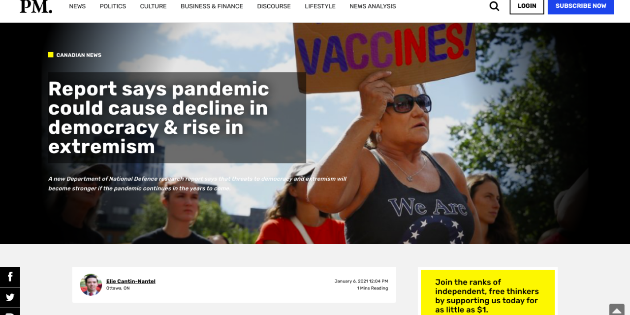 Report says pandemic could cause decline in democracy & rise in extremism