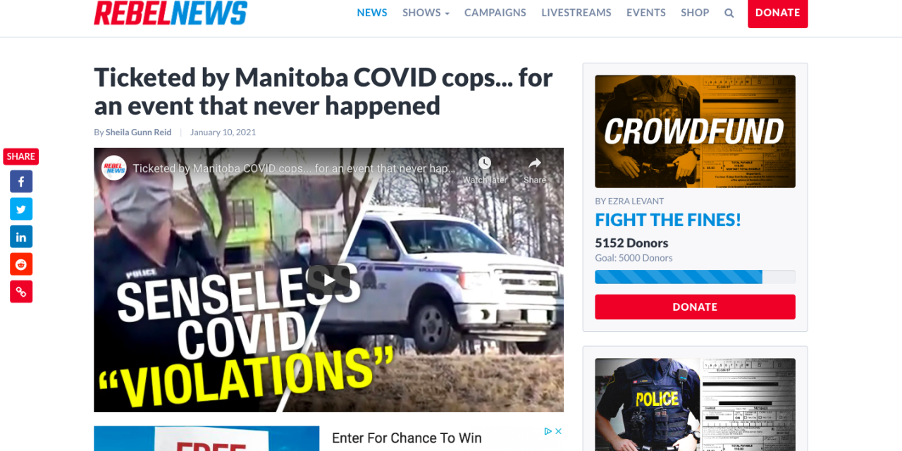 WATCH: Ticketed by Manitoba COVID cops… for an event that never happened