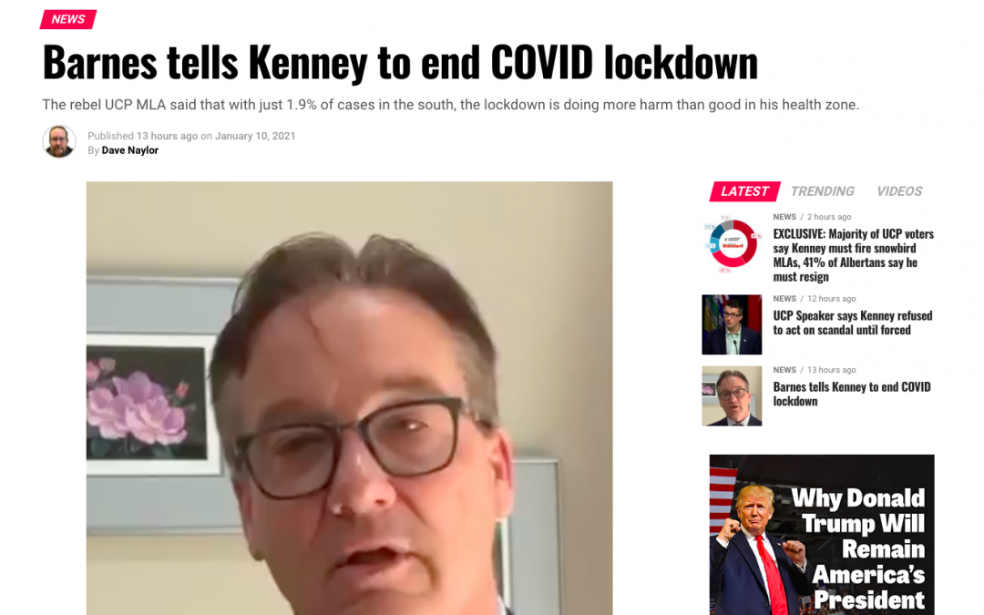 Barnes tells Alberta ‘KING Kenney’ to end COVID lockdown