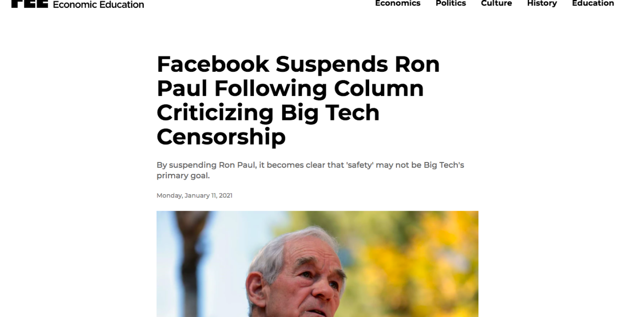 Facebook Suspends Ron Paul Following Column Criticizing Big Tech Censorship