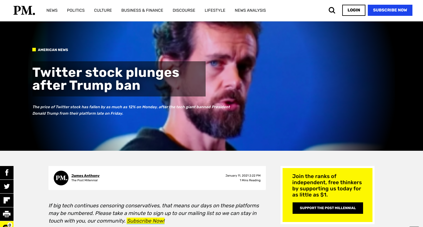 Twitter stock plunges after Trump ban - The Daily News