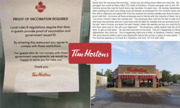 Tim Hortons stores discriminating with vaccine passports. Customer kicked out of store.