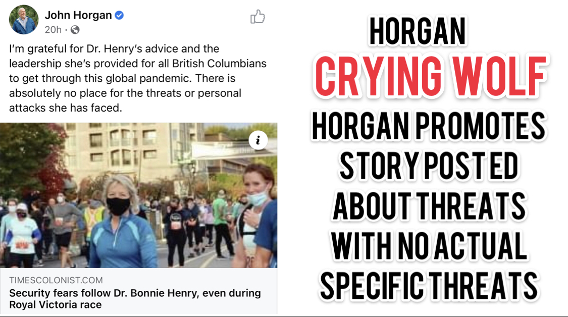 John Horgan promotes fake news story about violent threats that contains no actual specific threats