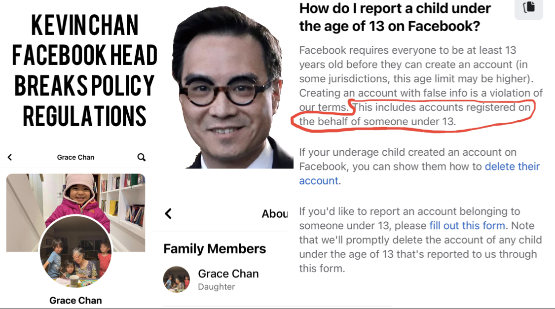 Hypocrite Canada Facebook Head, Kevin Chan caught in violation of Facebook terms of use policies.
